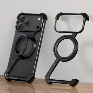 eary z case for iphone 17 pro max – frameless, 360° rotation magnetic stand, shockproof protective cover